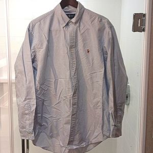 Ralph Lauren Polo 16 1/2-35 Yarmouth Collared Button Up Blue/White Stripes